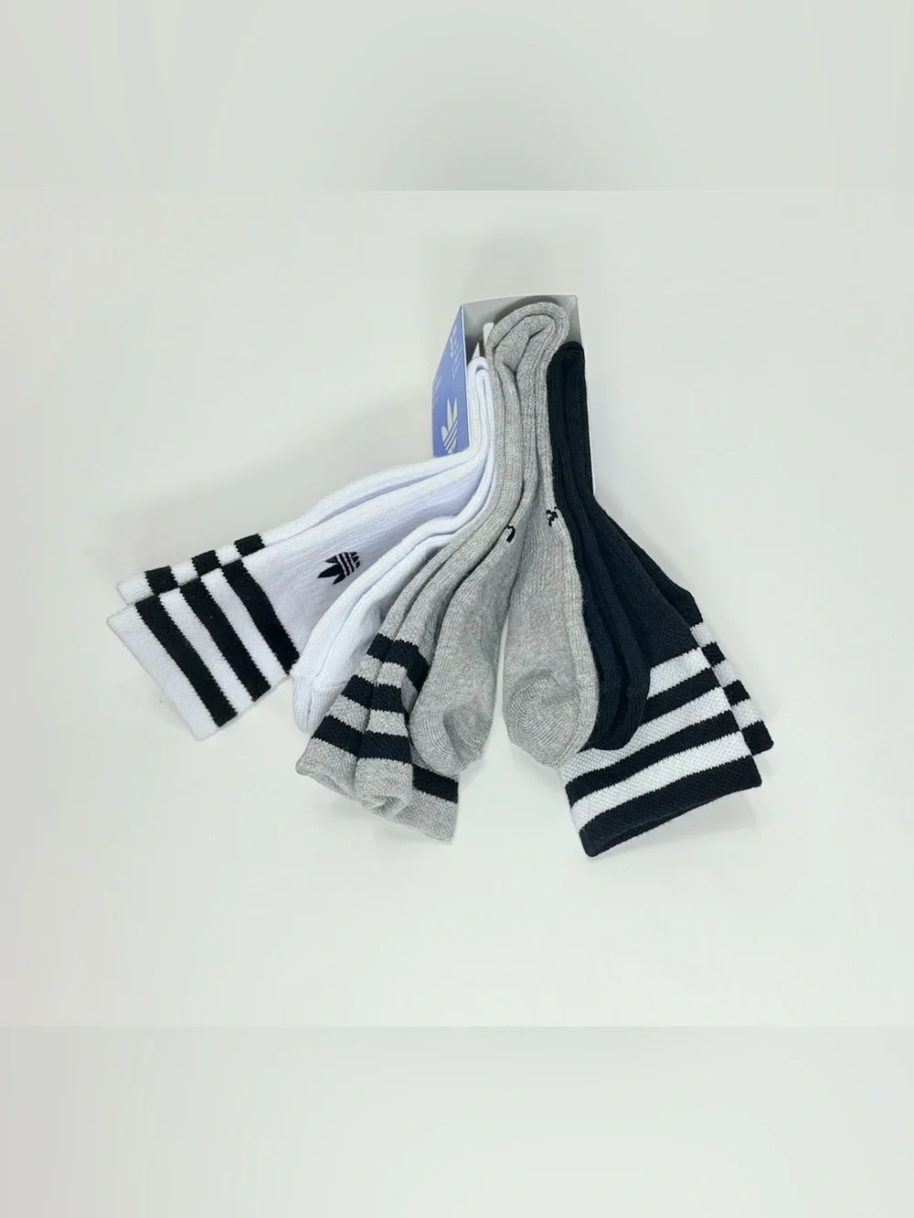 adidas Originals 3-Pack Roller Crew Socks in Black, White & Gray with Trefoil